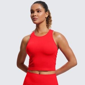 CRZ YOGA Womens Seamless Ribbed Longline High Neck Sports Bra